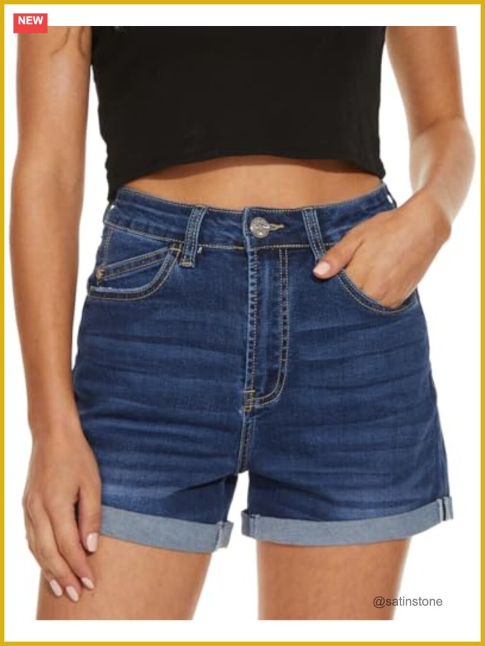 High Waisted Stretch Denim Jean Shorts Frayed Rolled Hem Womens Casual